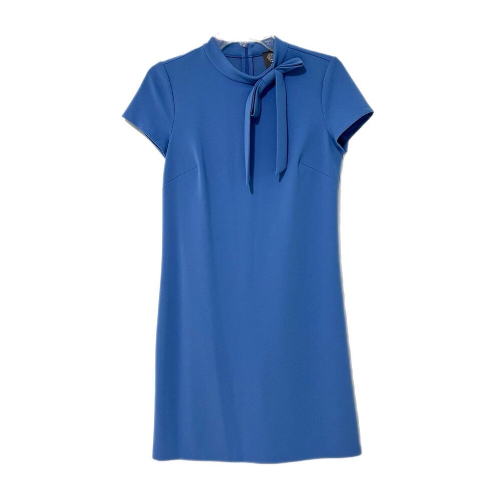 Vince Camuto Sheath Dress Women's Size 4 Blue Neck Tie Stretch Career Business